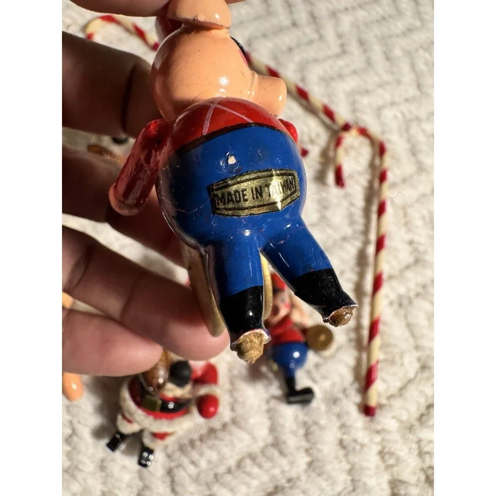 12 Vtg Tiny Painted Wooden santa pig Folk Art Mix